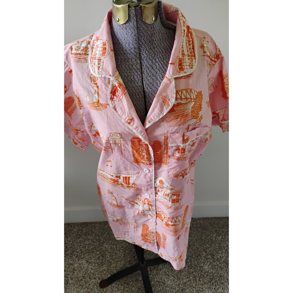 Women's Katie Kime PJ Pajama Top Shirt Nashville TN Toile Pink Multi EUC M